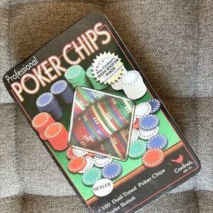 Cardinal; Poker Chips, 100+ red, blue white, green, in original tin box